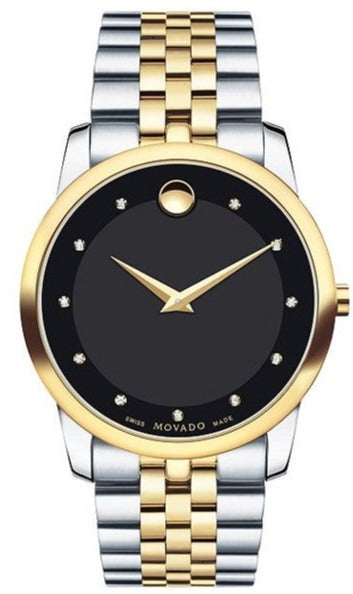 Movado Museum Classic Black Dial Two Tone Steel Strap Watch For Men